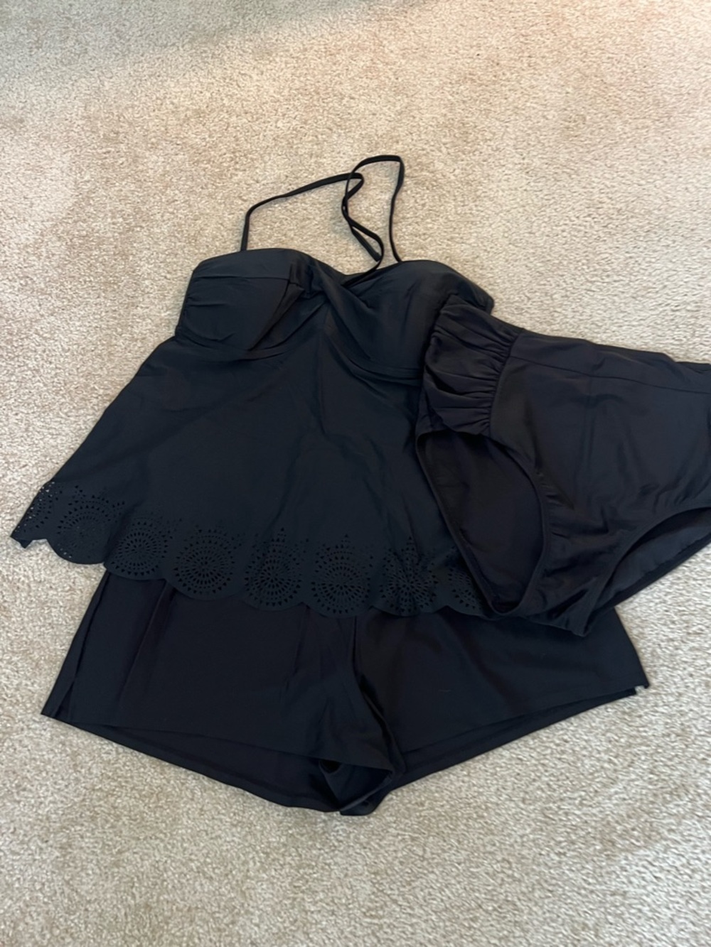 Ava & Viv Black Scalloped Tankini with Matching Bottoms